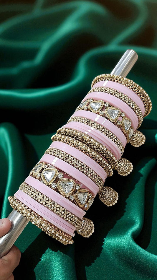 Bridal Kundan Baby Pink Bangles Set