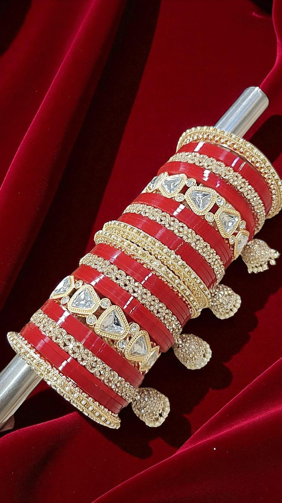 Bridal Kundan Red Gold Bangles Set