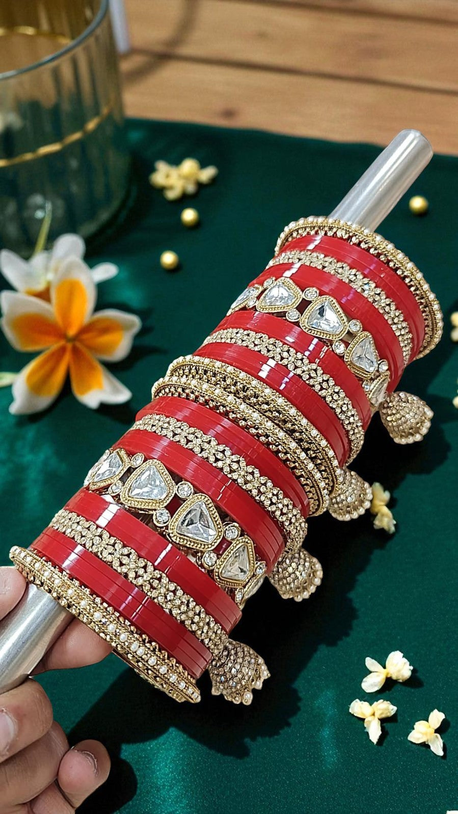 Bridal Kundan Red Bangles Set