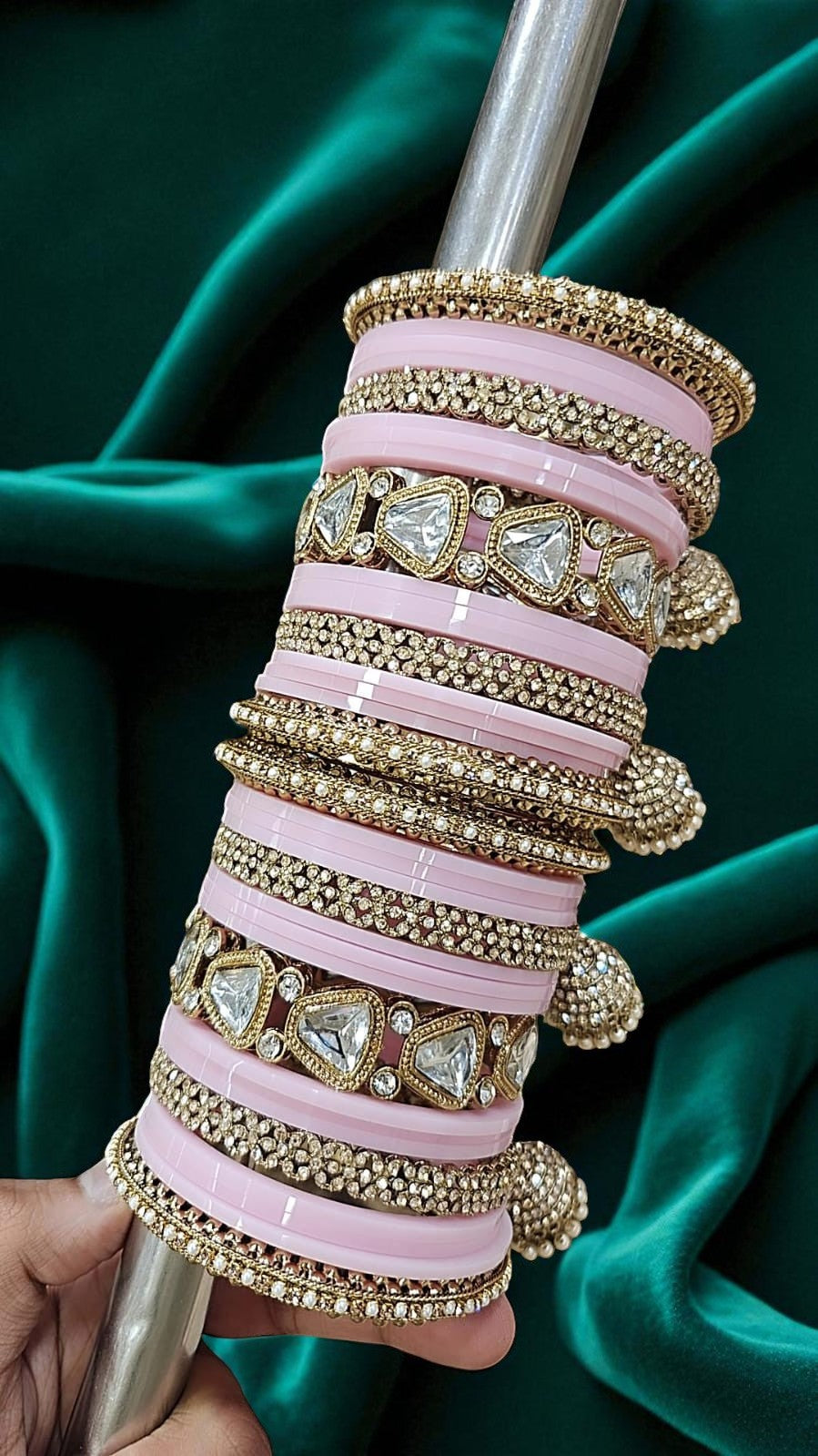 Bridal Kundan Baby Pink Bangles Set