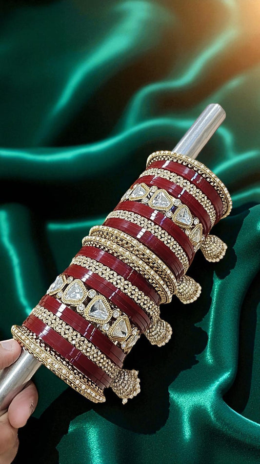 Bridal Kundan Maroon Bangles Set