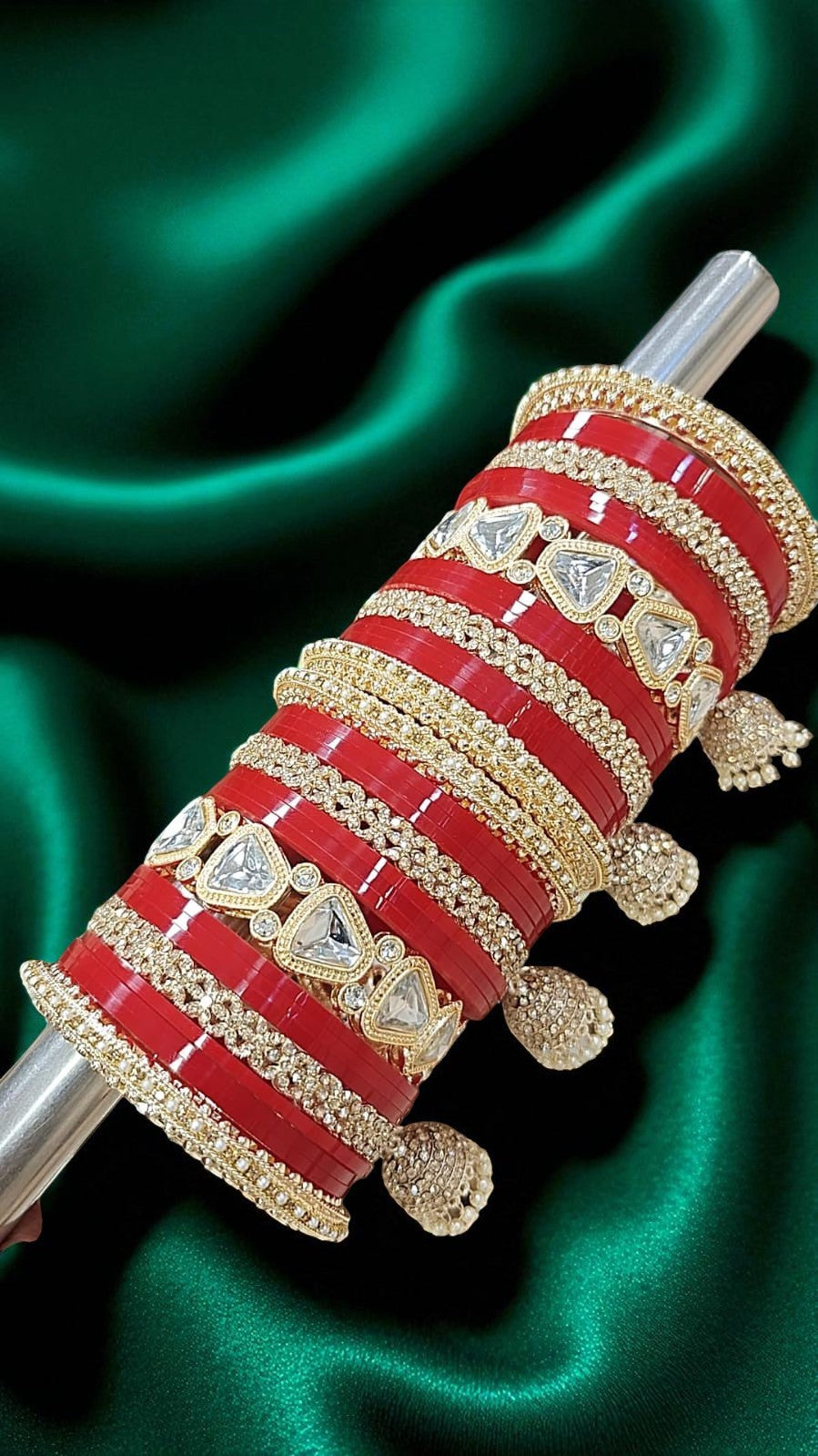 Bridal Kundan Red Gold Bangles Set