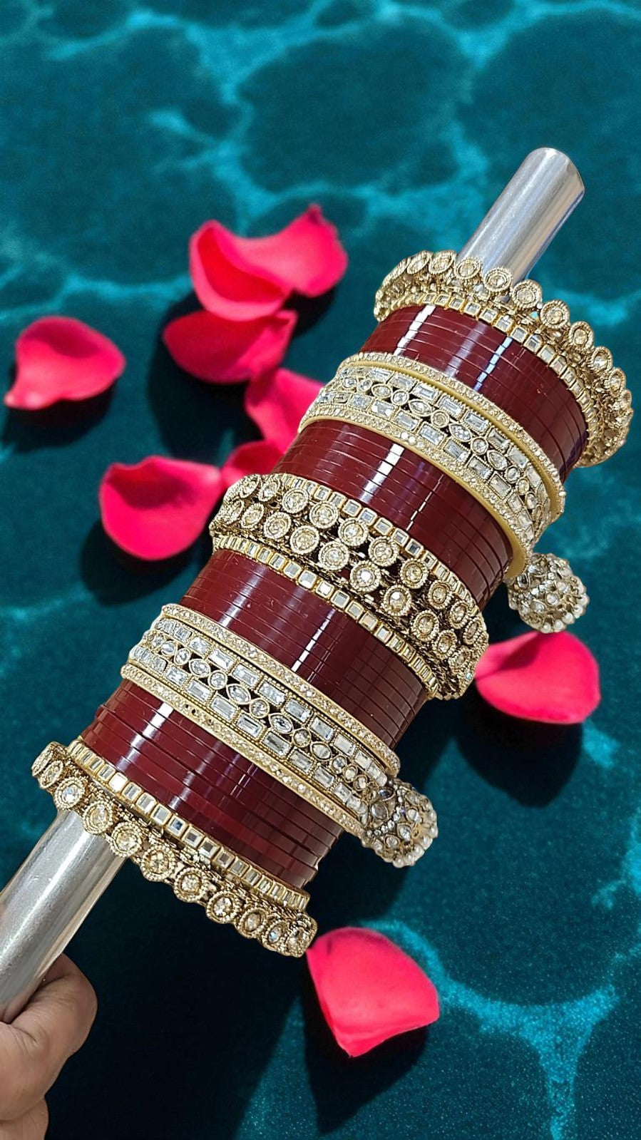 Bridal Kundan Hanging Maroon Bangles Set