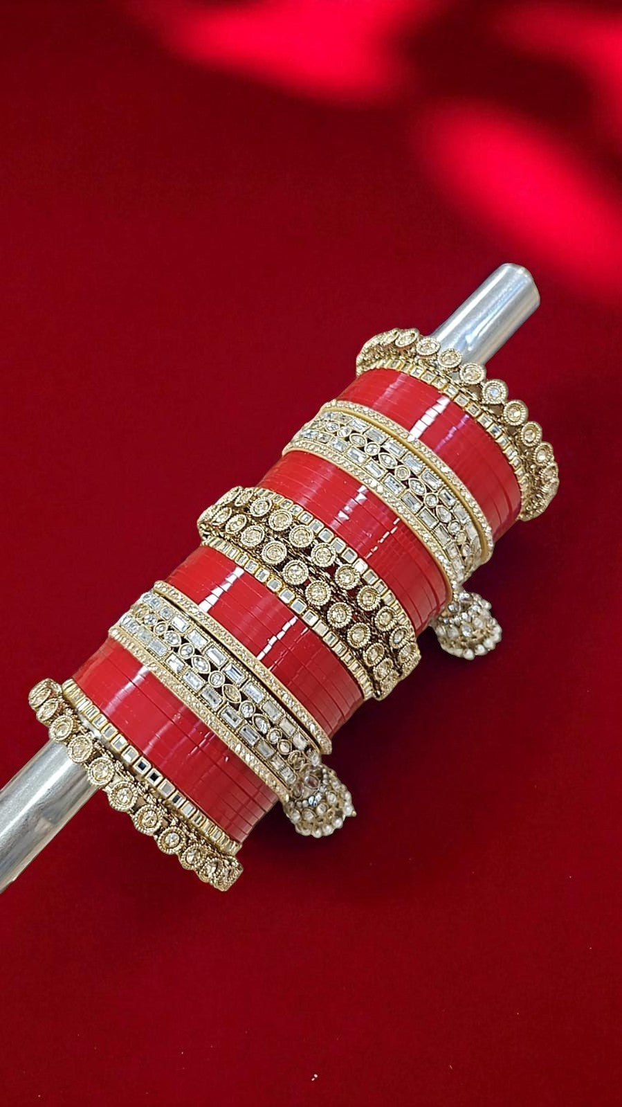 Bridal Kundan Hanging Red Bangles Set