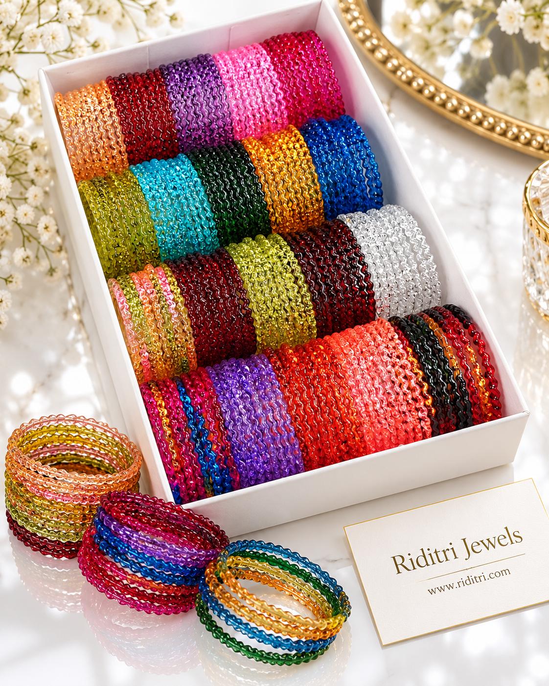 Viral Crystal Maggie Jelly Glass Bangles Box – 20 Colors