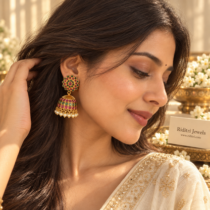 Anarkali Ruby Green Jhumka