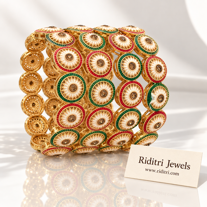 Chakra Red Green Gold Plated Bangles