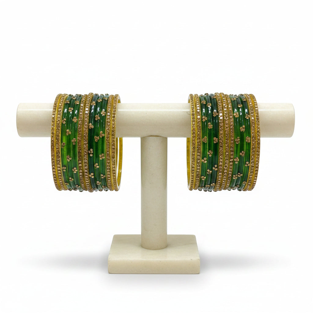 Viral Raindrop Green Glass Bangle Set_RDTGL
