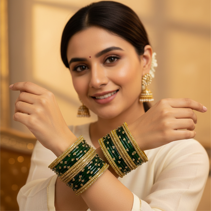 Viral Raindrop Green Glass Bangle Set_RDTGL