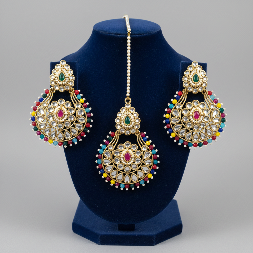 Mohini Multicolor Earrings with Maang Tika