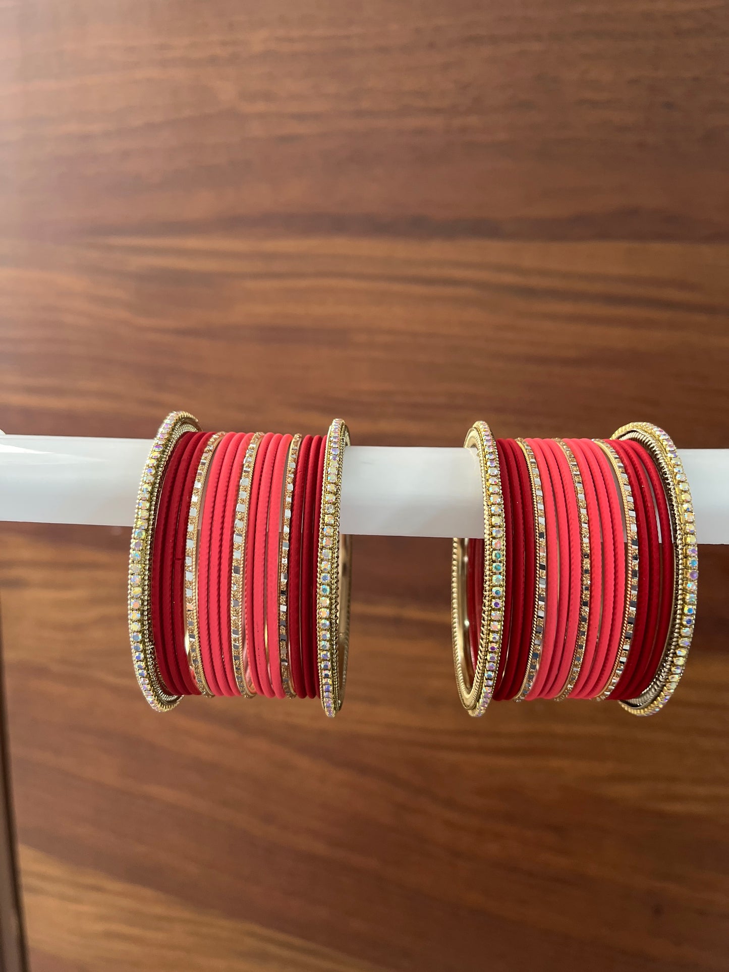 Red Pink Metal Bangle Set