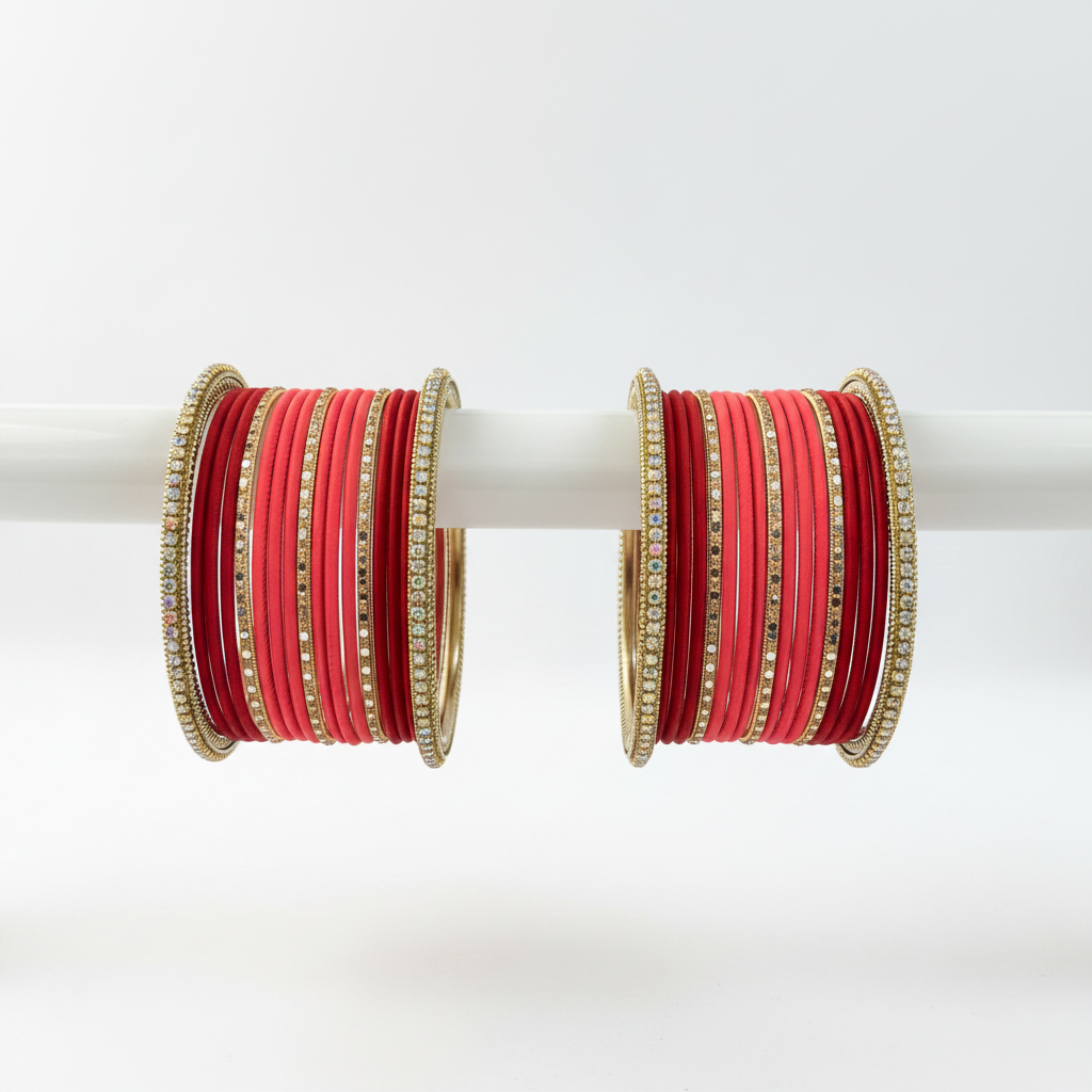 Red Pink Metal Bangle Set