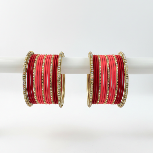 Red Pink Metal Bangle Set