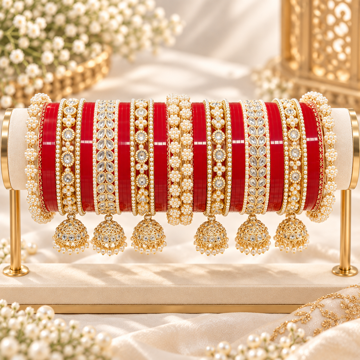 Pearl Red Bridal Chooda Set