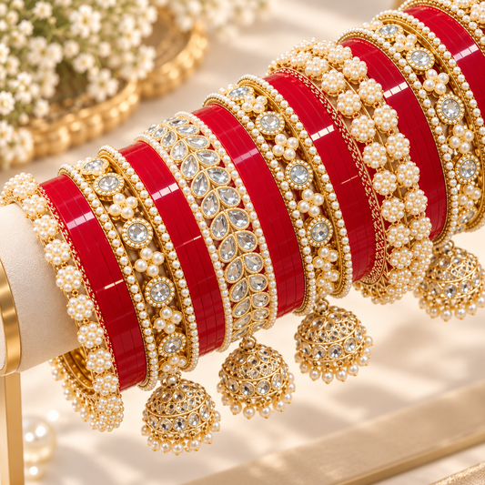 Pearl Red Bridal Chooda Set