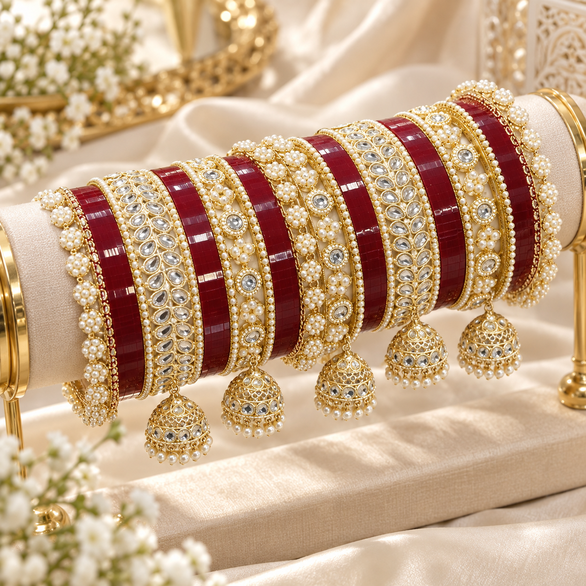 Pearl Maroon Bridal Chooda Set