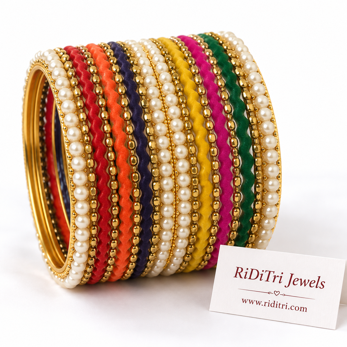 Multicolour Pearl Zig-Zag Bangles Set