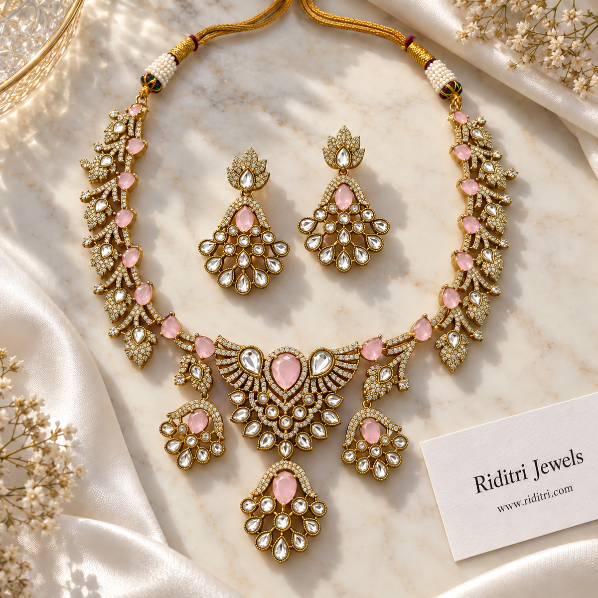 Shahzadi Kundan Necklace Set – Baby Pink