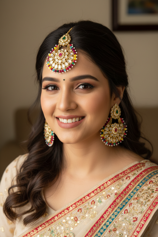 Mohini Multicolor Earrings with Maang Tika