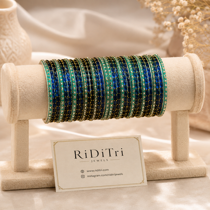 Viral Blue Raindrop Glass Bangles Set