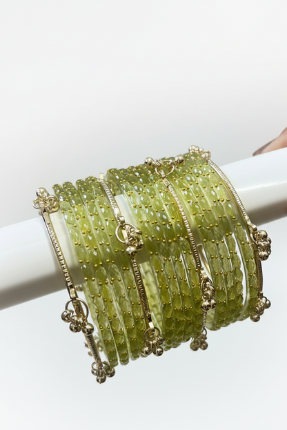 Viral Kashmiri Ghungroo Glass Bangle Set- Light Green 2 Dozen