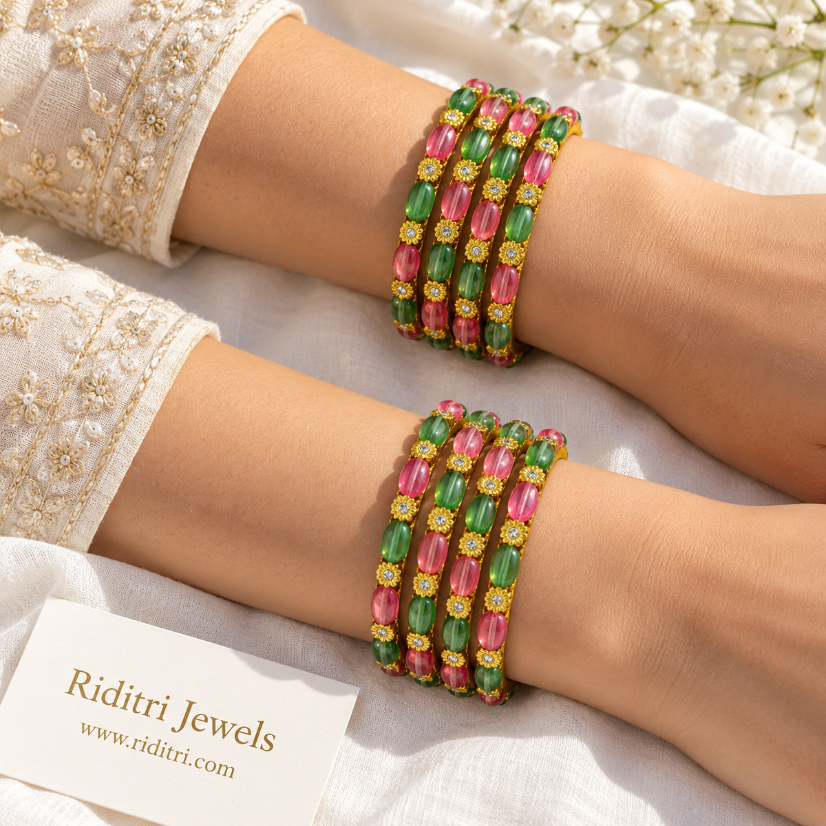 Pastel Sparkle Metal Bangles – Pink & Green