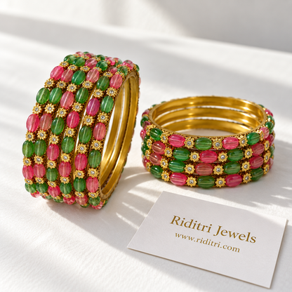 Pastel Sparkle Metal Bangles – Pink & Green