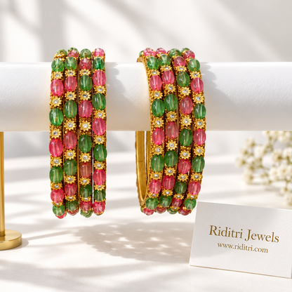 Pastel Sparkle Metal Bangles – Pink & Green