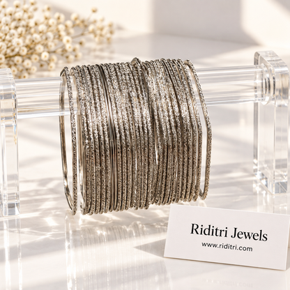 Hexagon Metal Bangles-Silver