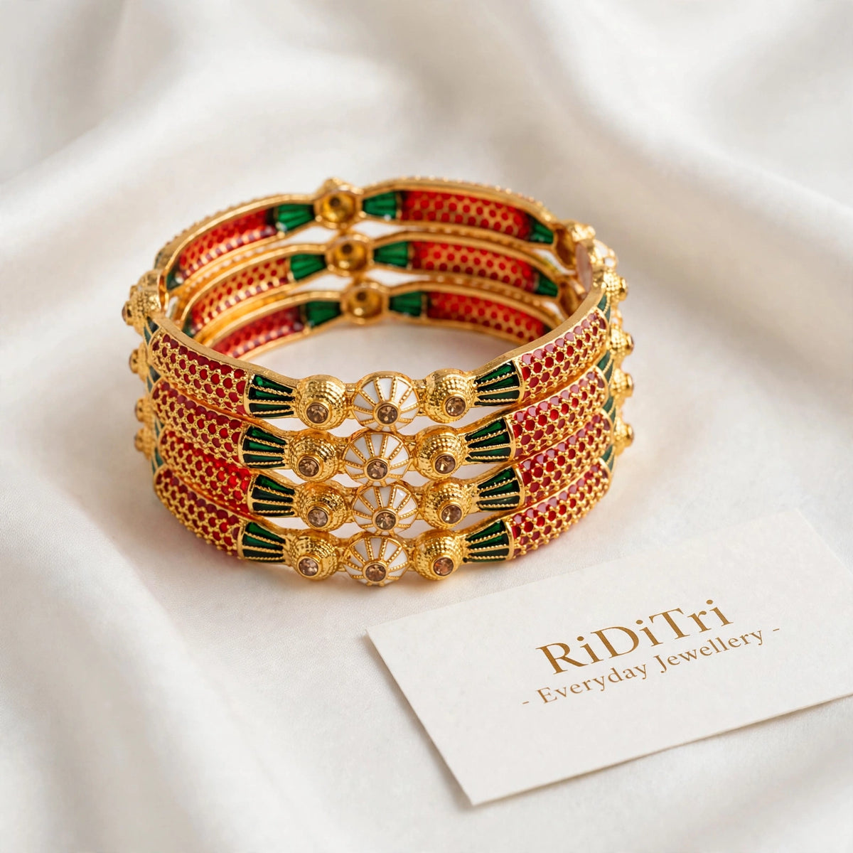Virajra Red Green Gold Plated Bangles