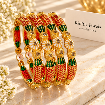 Virajra Red Green Gold Plated Bangles
