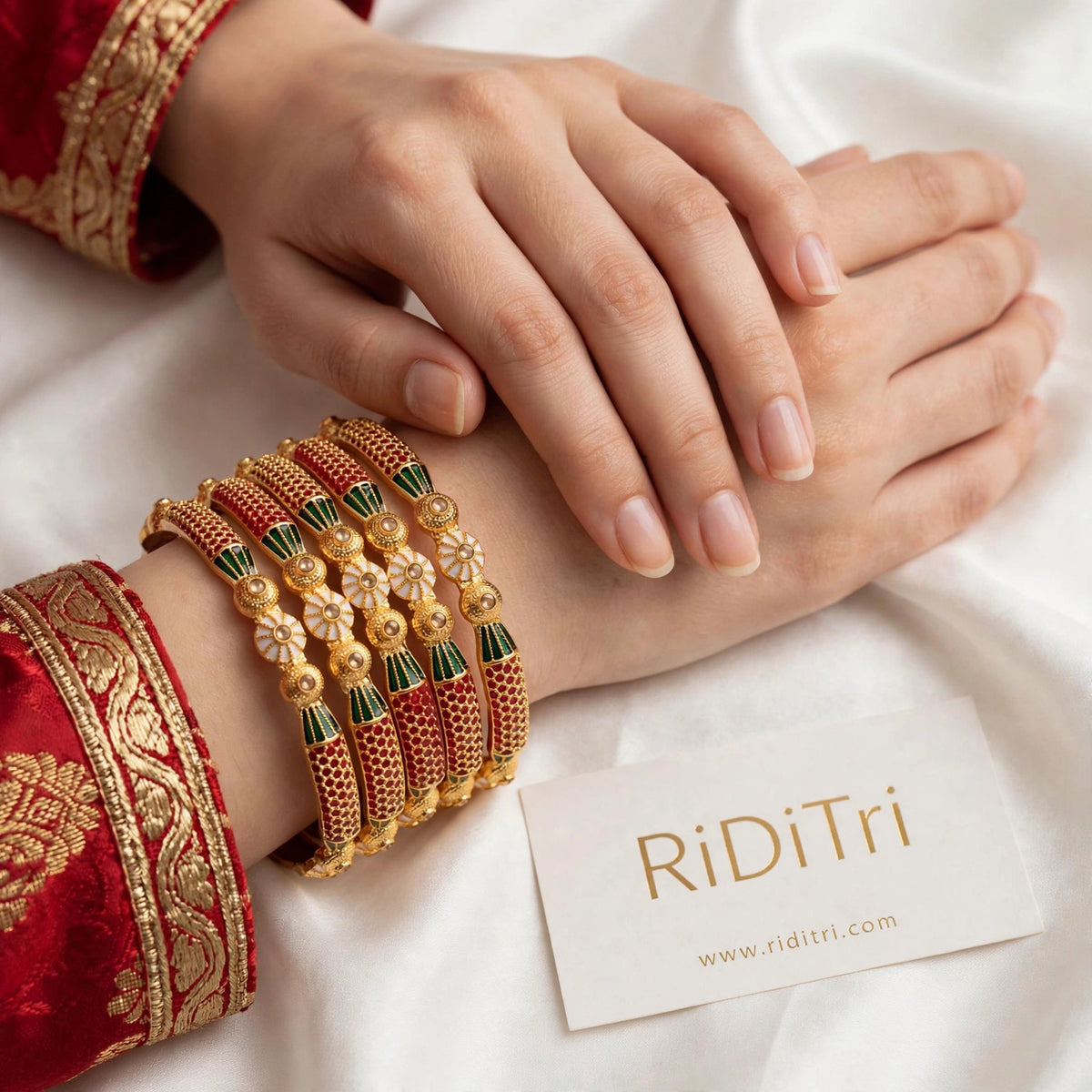 Virajra Red Green Gold Plated Bangles