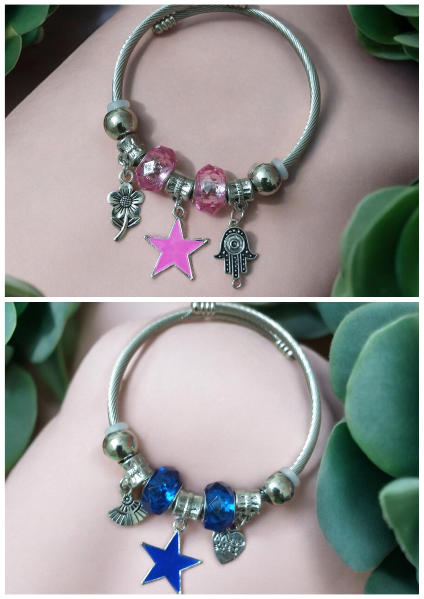 Blue Pink Charm Adjustable Bracelet