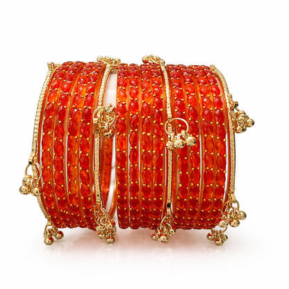 Viral Kashmiri Ghungroo Glass Bangle Set- Orange 2 dozen