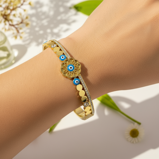 Anti Tarnish Flower Evil Eye Bracelet