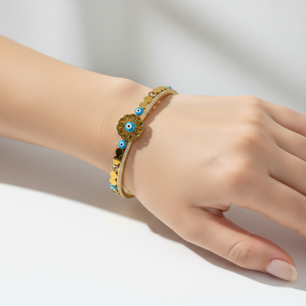 Anti Tarnish Flower Evil Eye Bracelet