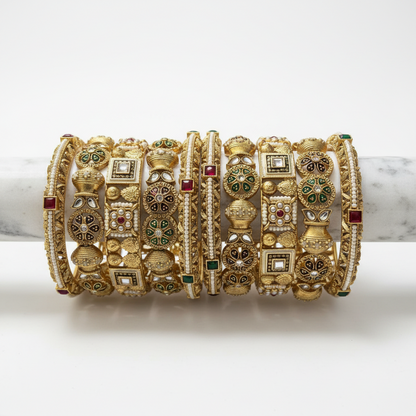 Rajwadi Meena Kundan Bridal Bangles Set