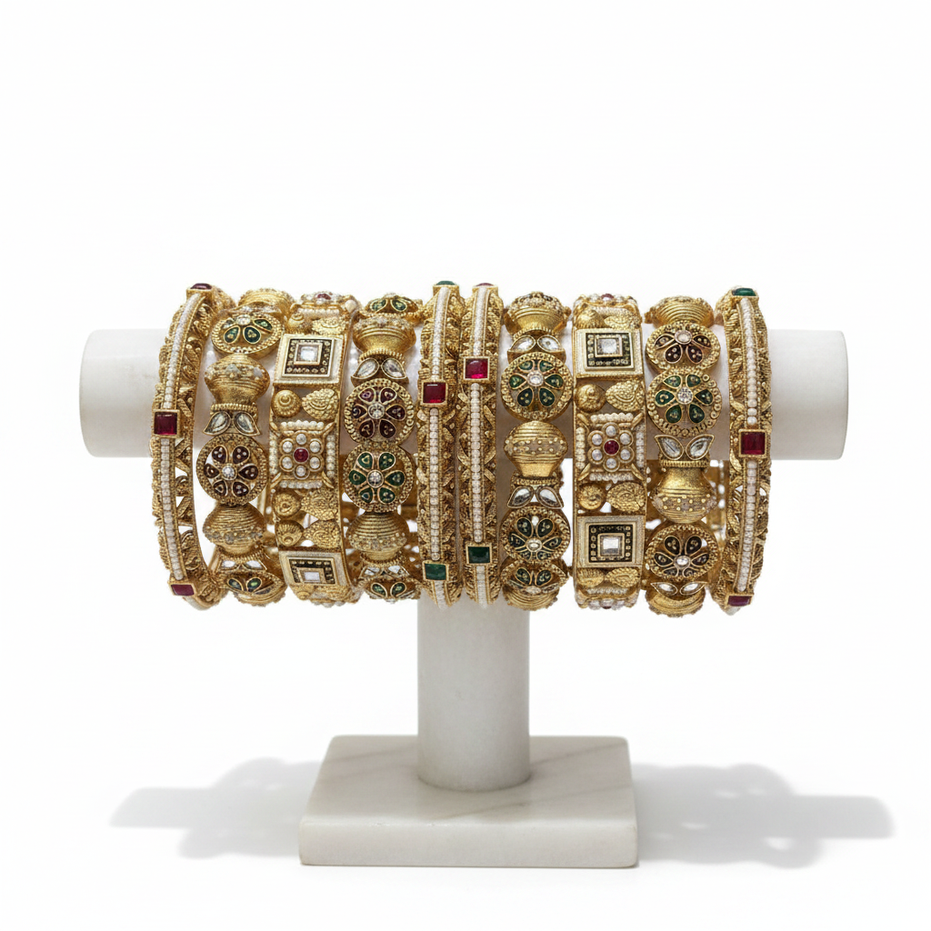Rajwadi Meena Kundan Bridal Bangles Set