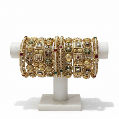 Rajwadi Meena Kundan Bridal Bangles Set