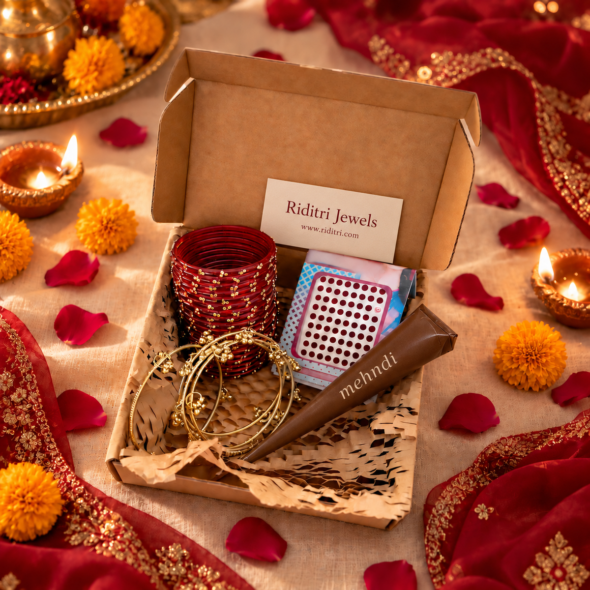 Viral Kashmiri Ghungroo Red Glass Bangle Karwachauth Mini Hamper