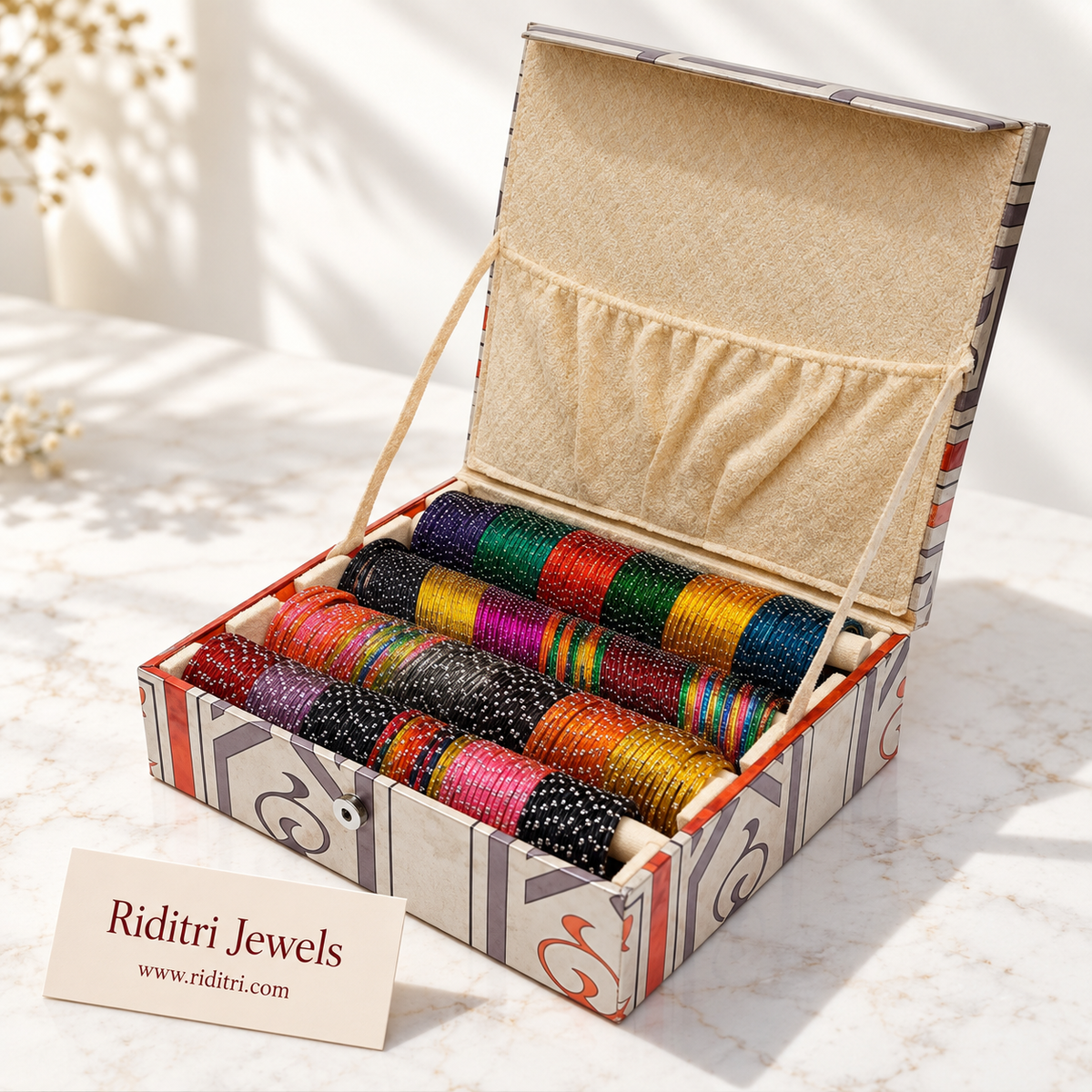 Raindrop Glass Bangles Box, 24 colours