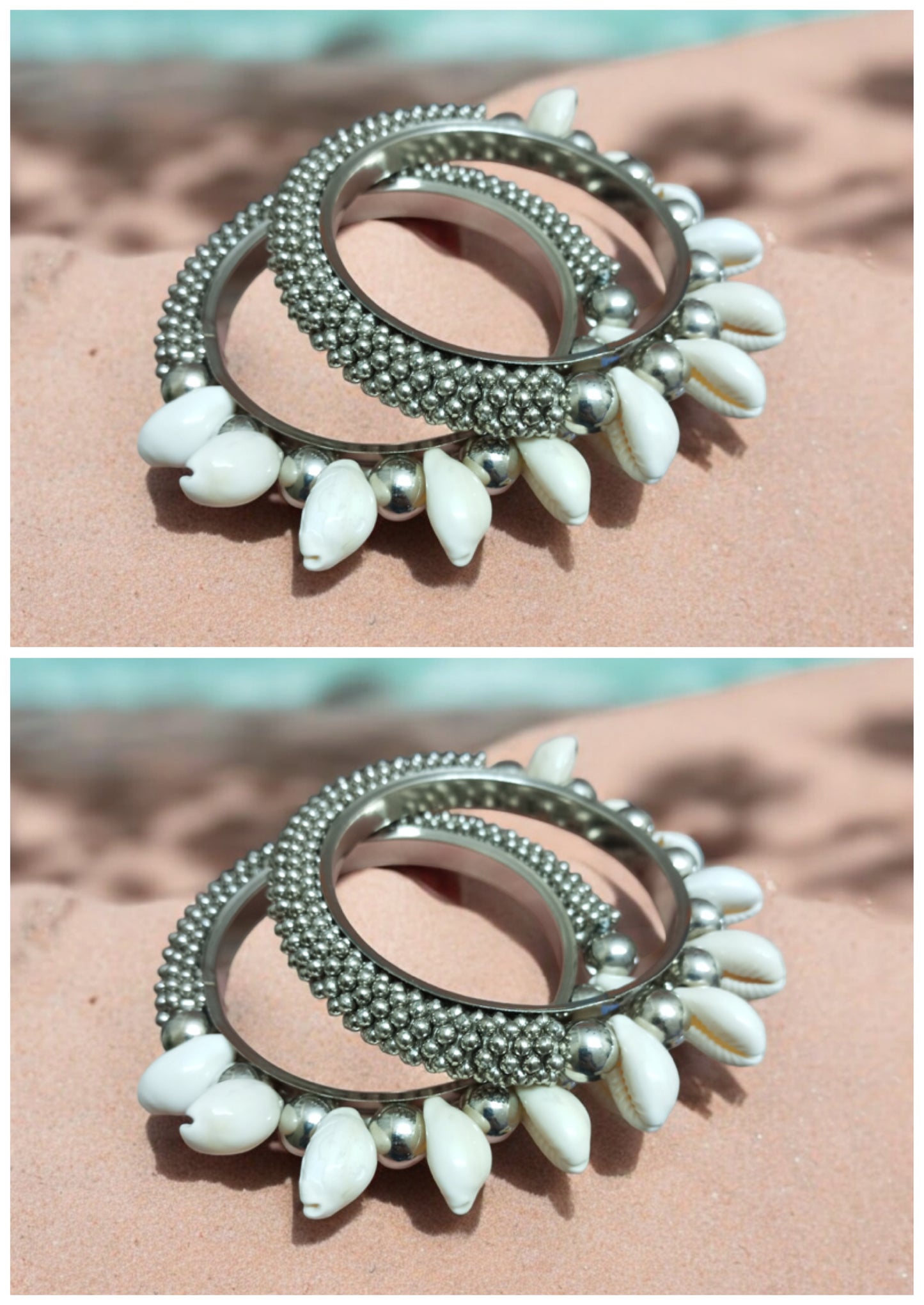 Shell Silver 4 Bangles Set