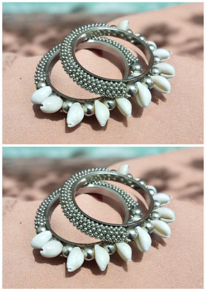 Shell Silver 4 Bangles Set