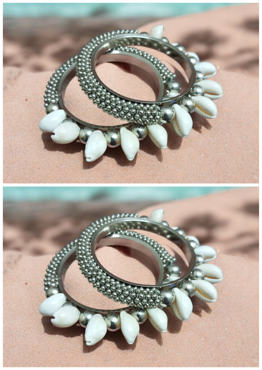 Shell Silver 4 Bangles Set