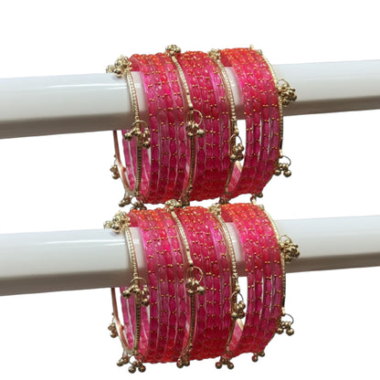 Viral Kashmiri Ghungroo Glass Bangle Set- Cute Pink 2 dozen