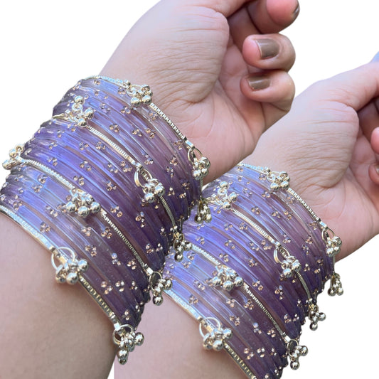 Viral Kashmiri Ghungroo Bangle Set-2 Dozen light purple
