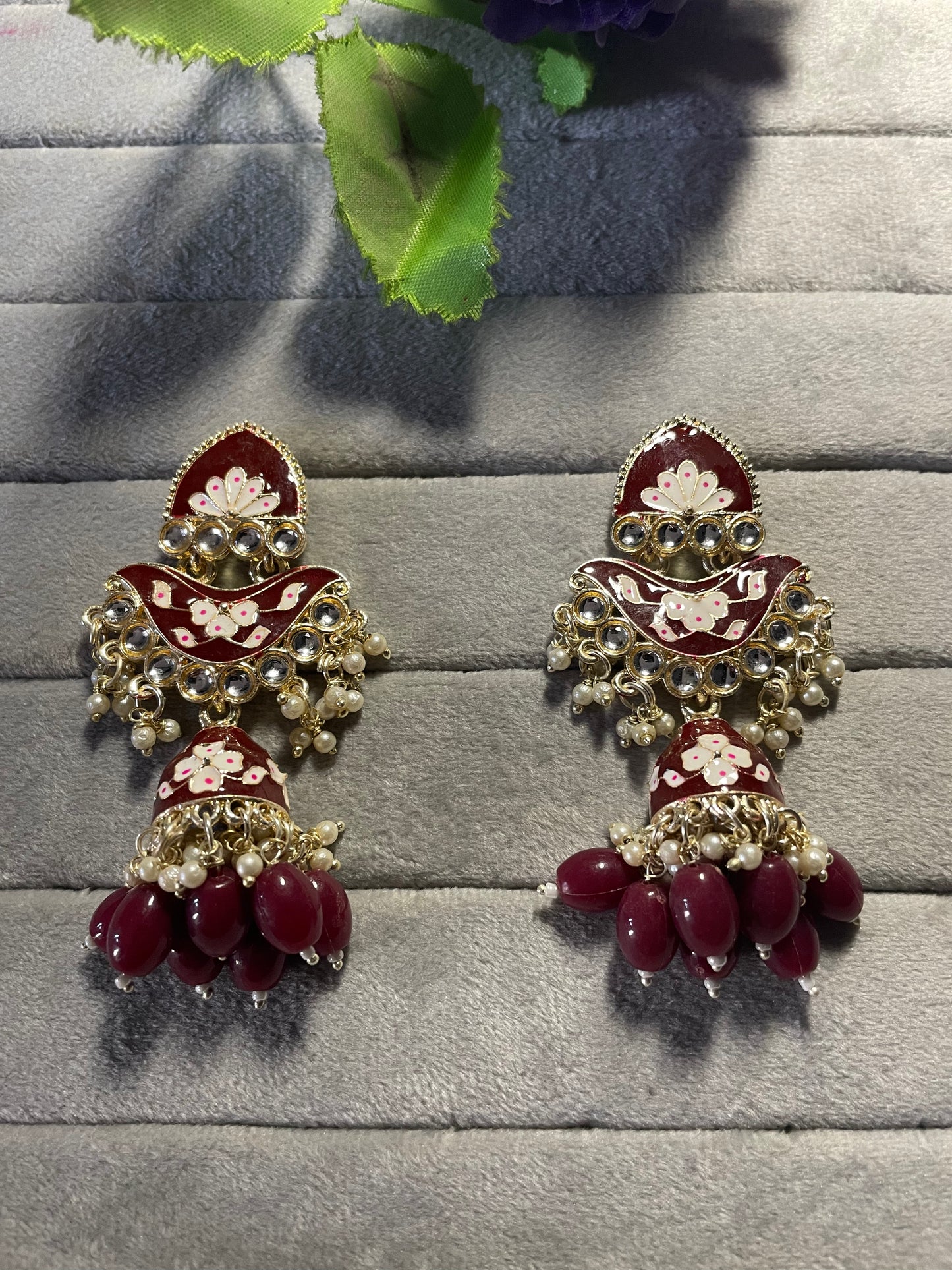 Ethnic Maroon Chandbali Earrings
