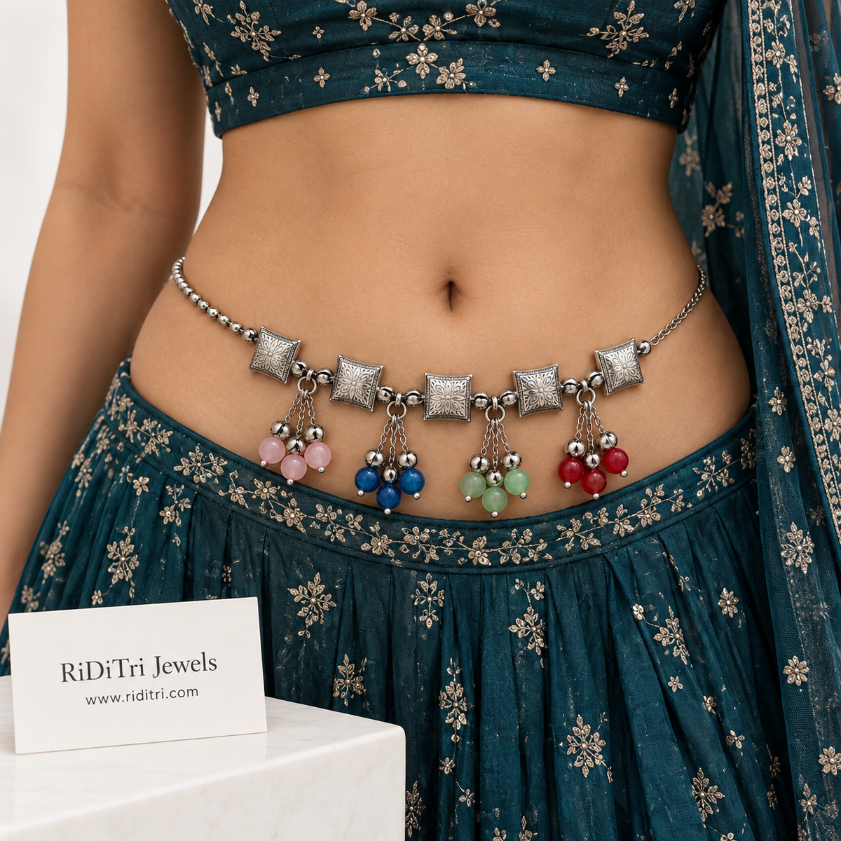 Free size adjustable oxidised waist chain with ghungroo tassels for Navratri and garba, view 3