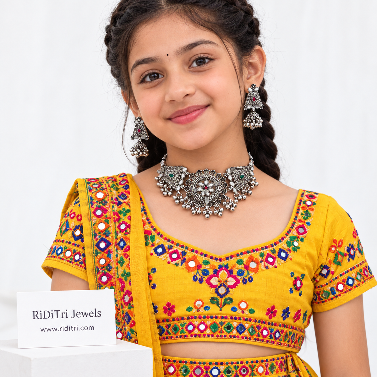 Nanhi Pari kids oxidised choker set with matching jhumka earrings by Riditri