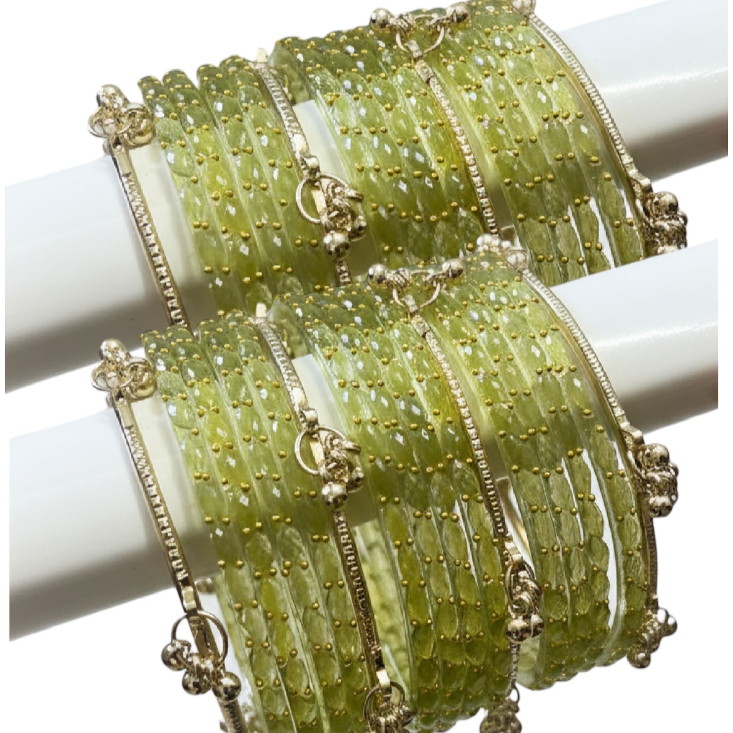 Viral Kashmiri Ghungroo Glass Bangle Set- Light Green 2 Dozen